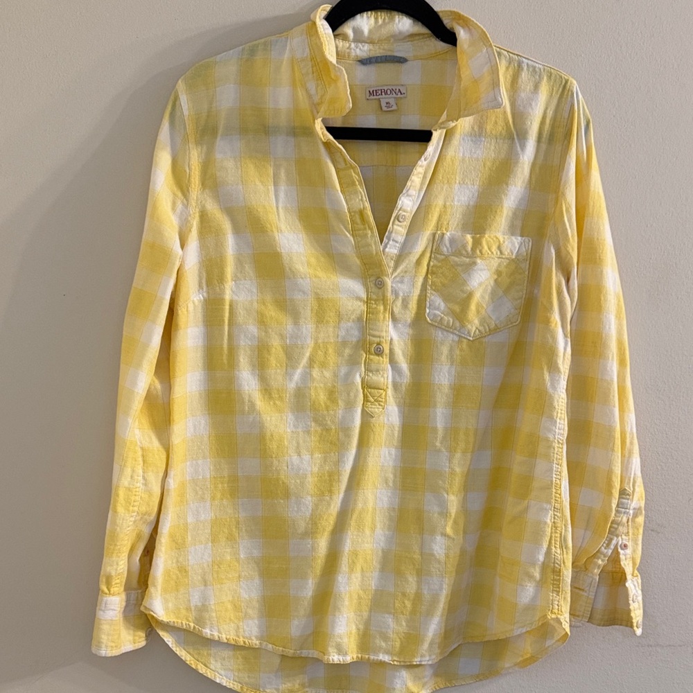 Merona Yellow Checkered Long Sleeve Shirt